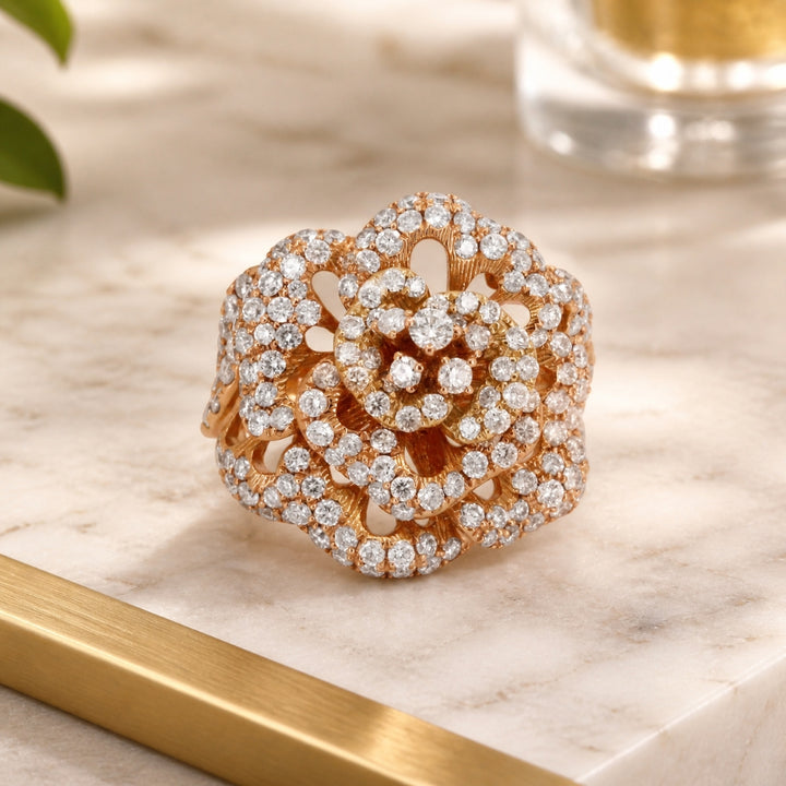 DR11735 - 18K Rose Gold Diamond Flower Ring
