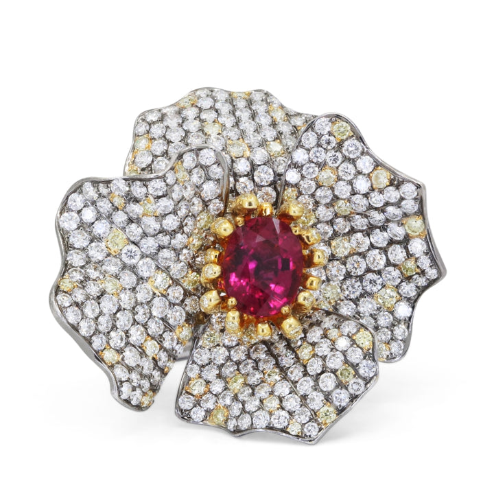 Madison L 18K White Gold Yellow Diamond Flower Ring - style DR11959