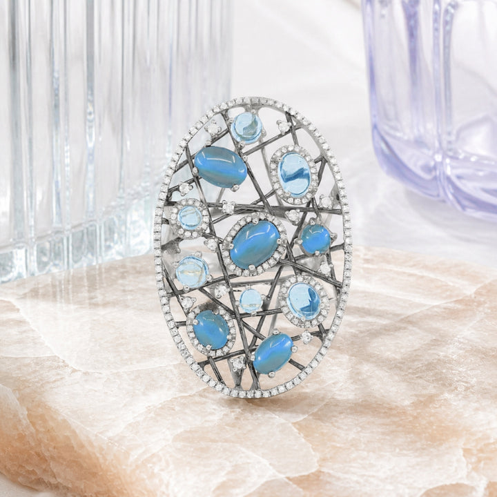 DR12402 - 14K White Gold Blue Agate Ring
