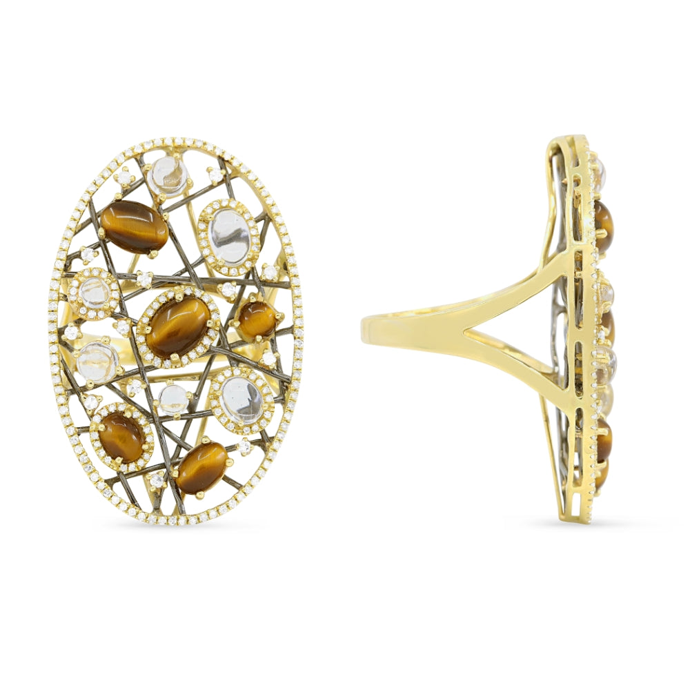 DR12403 - 14K Yellow Gold Tigers Eye Ring