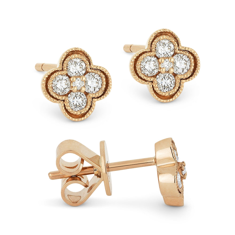 Madison L 14K Rose Gold Diamond Clover Stud Earrings - style E1002P