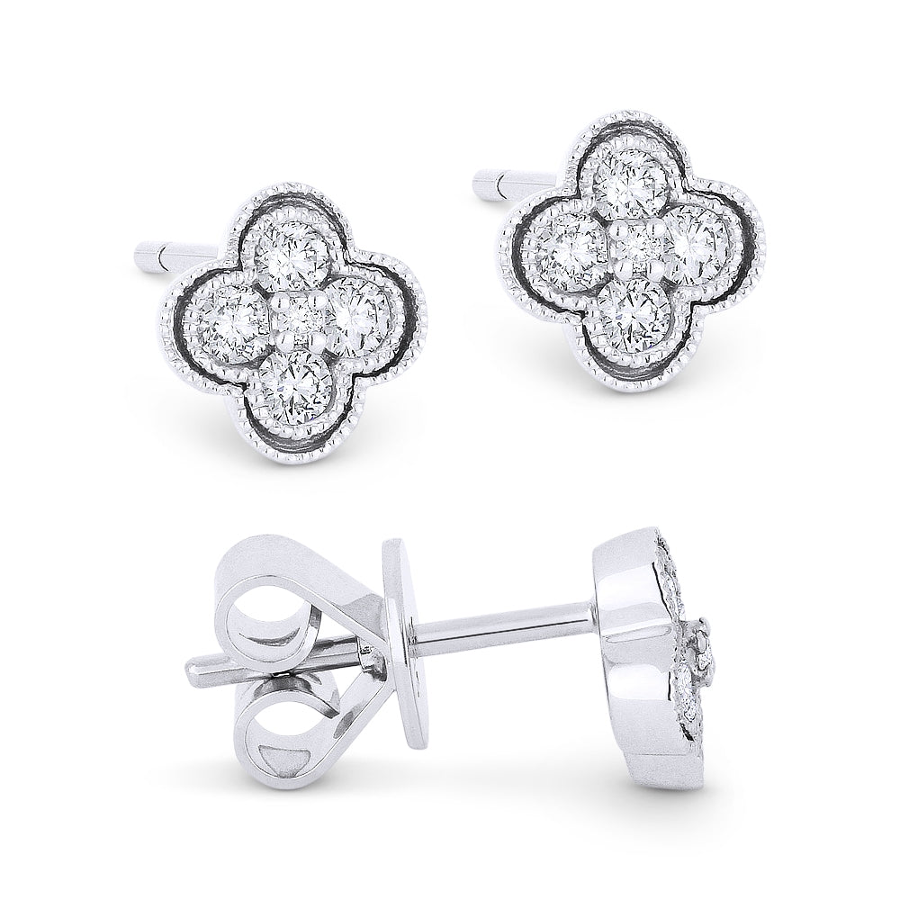 Madison L 14K White Gold Diamond Clover Stud Earrings - style E1002W