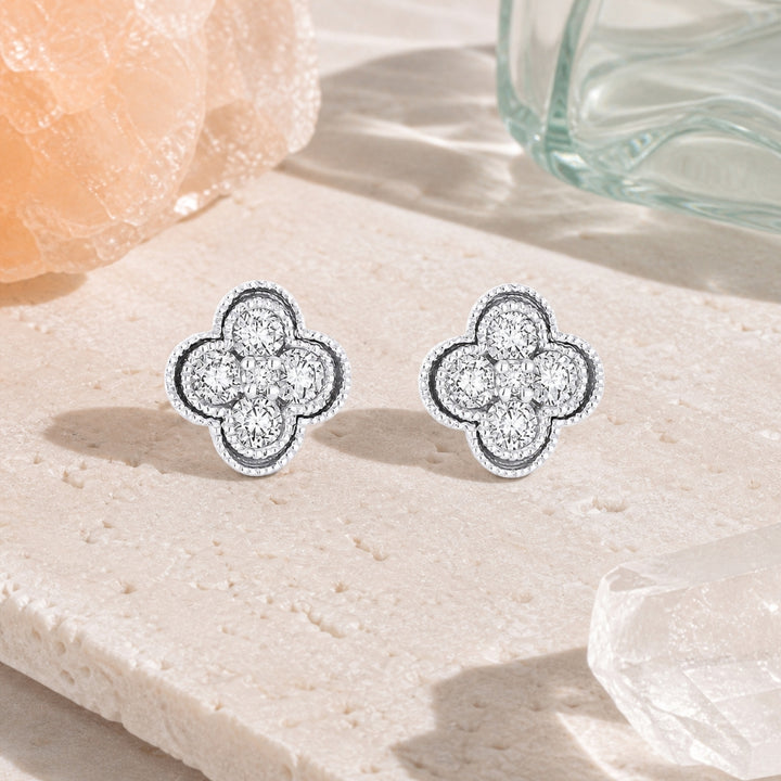 E1002 - 14K Gold Diamond Clover Stud Earrings