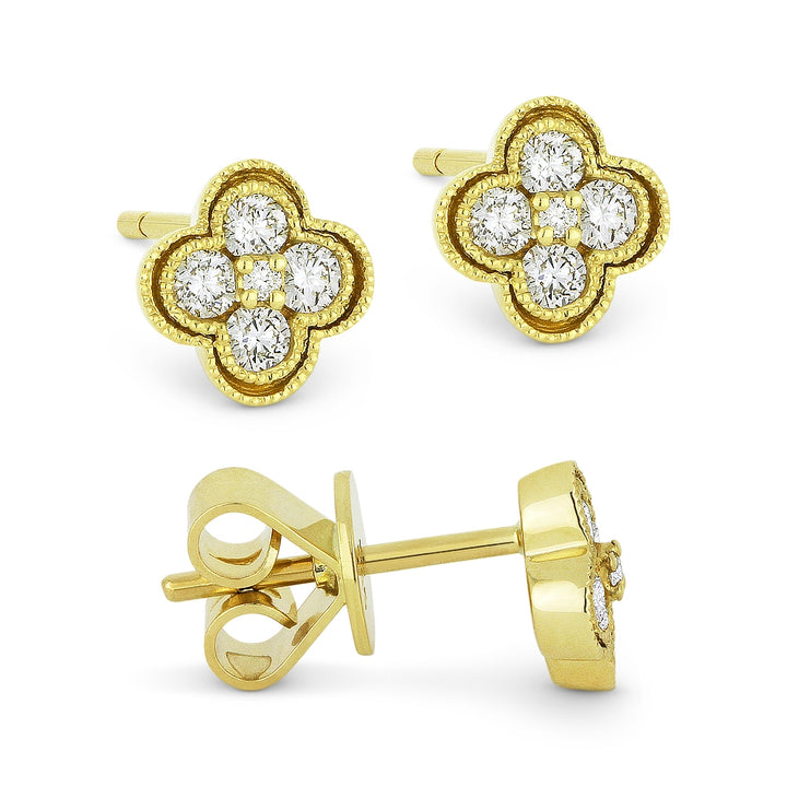 Madison L 14K Yellow Gold Diamond Clover Stud Earrings - style E1002Y
