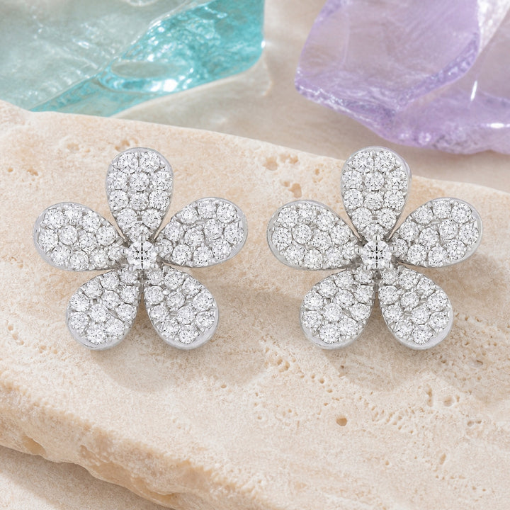 E1012 - 14K Gold Diamond Flower Stud Earrings