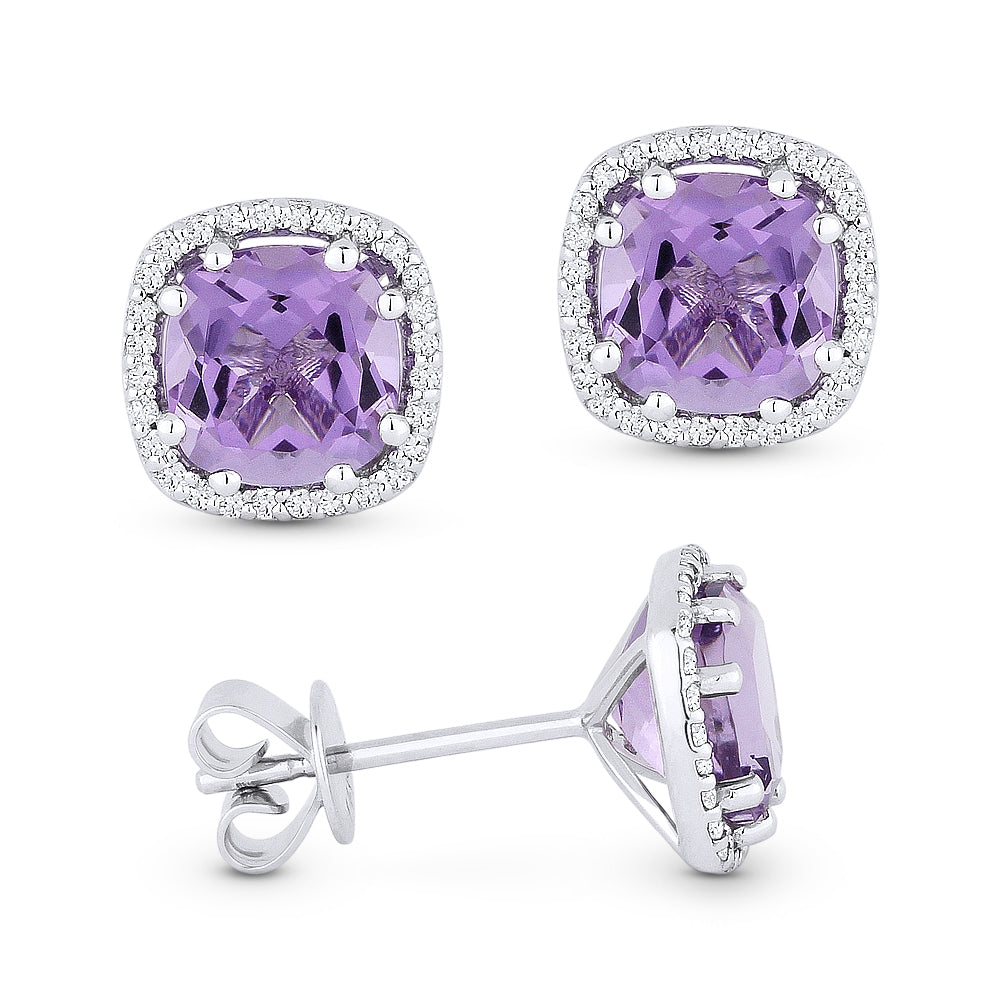 Madison L 14K White Gold Amethyst Cushion Stud Earrings - style E1022AMW