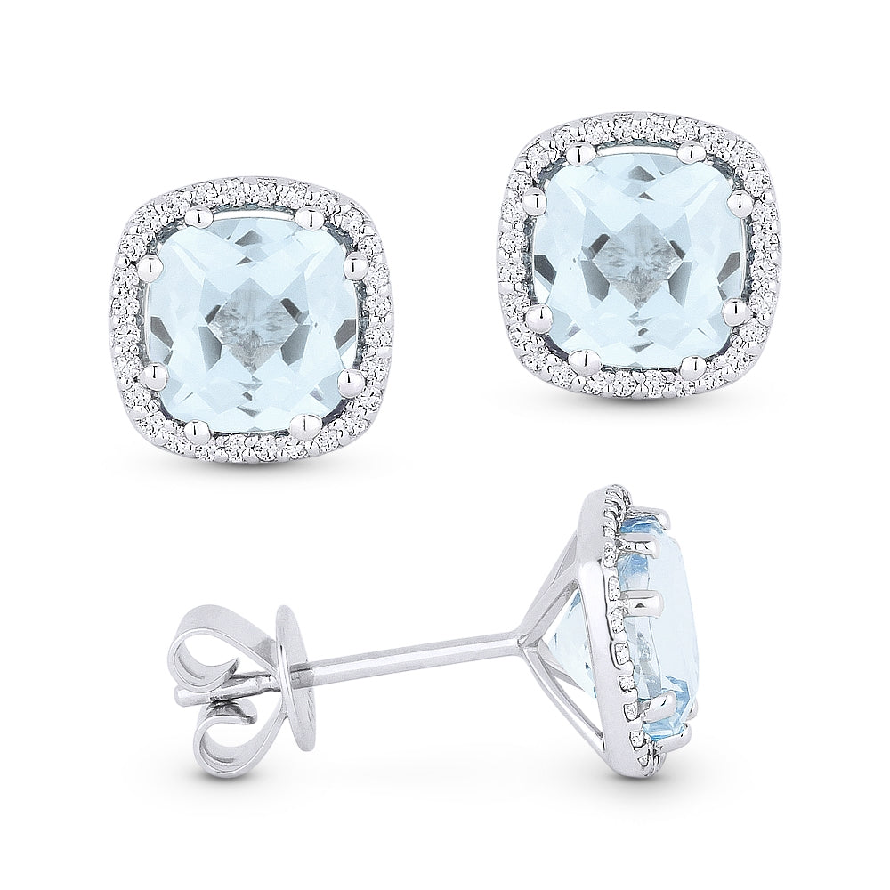 Madison L 14K White Gold Aquamarine Cushion Stud Earrings - style E1022AQW