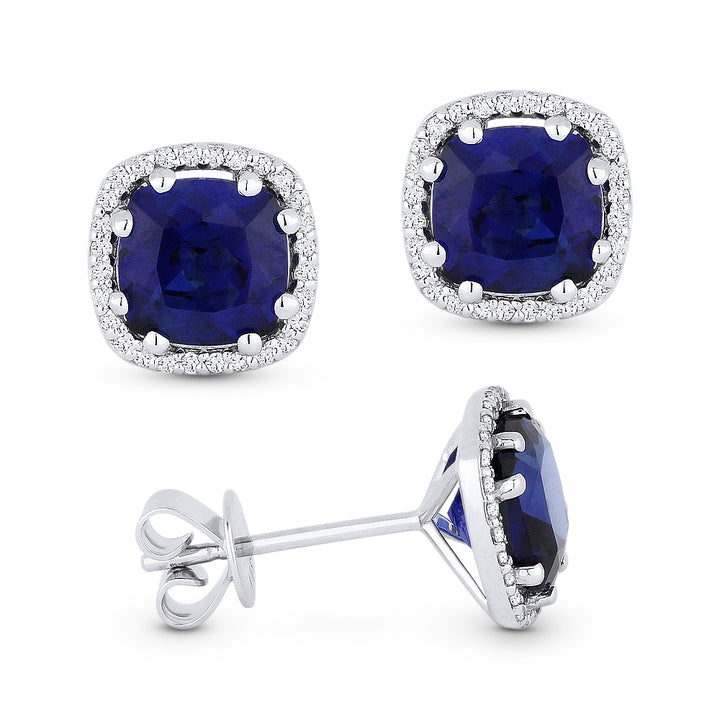 Madison L 14K White Gold Created Sapphire Cushion Stud Earrings - style E1022BCW