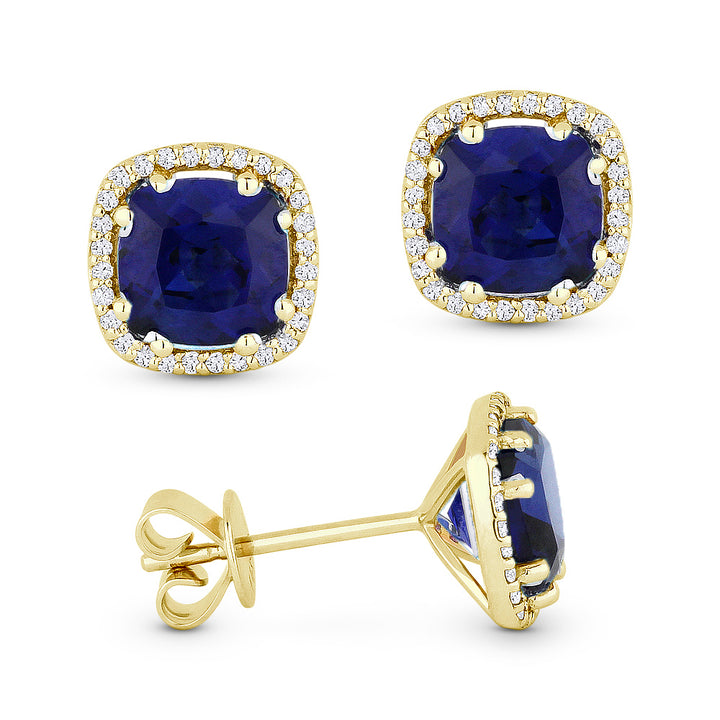 Madison L 14K Yellow Gold Created Sapphire Cushion Stud Earrings - style E1022BCY