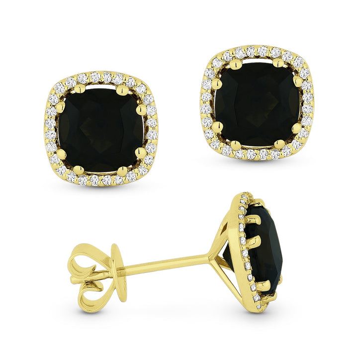 Madison L 14K Yellow Gold Black Onyx Cushion Stud Earrings - style E1022BOY
