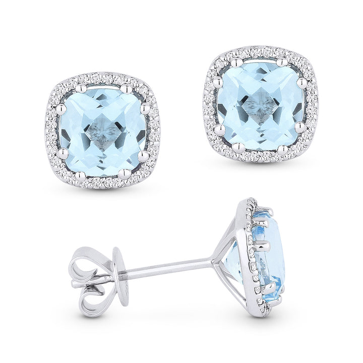 Madison L 14K White Gold Blue Topaz Cushion Stud Earrings - style E1022BTW