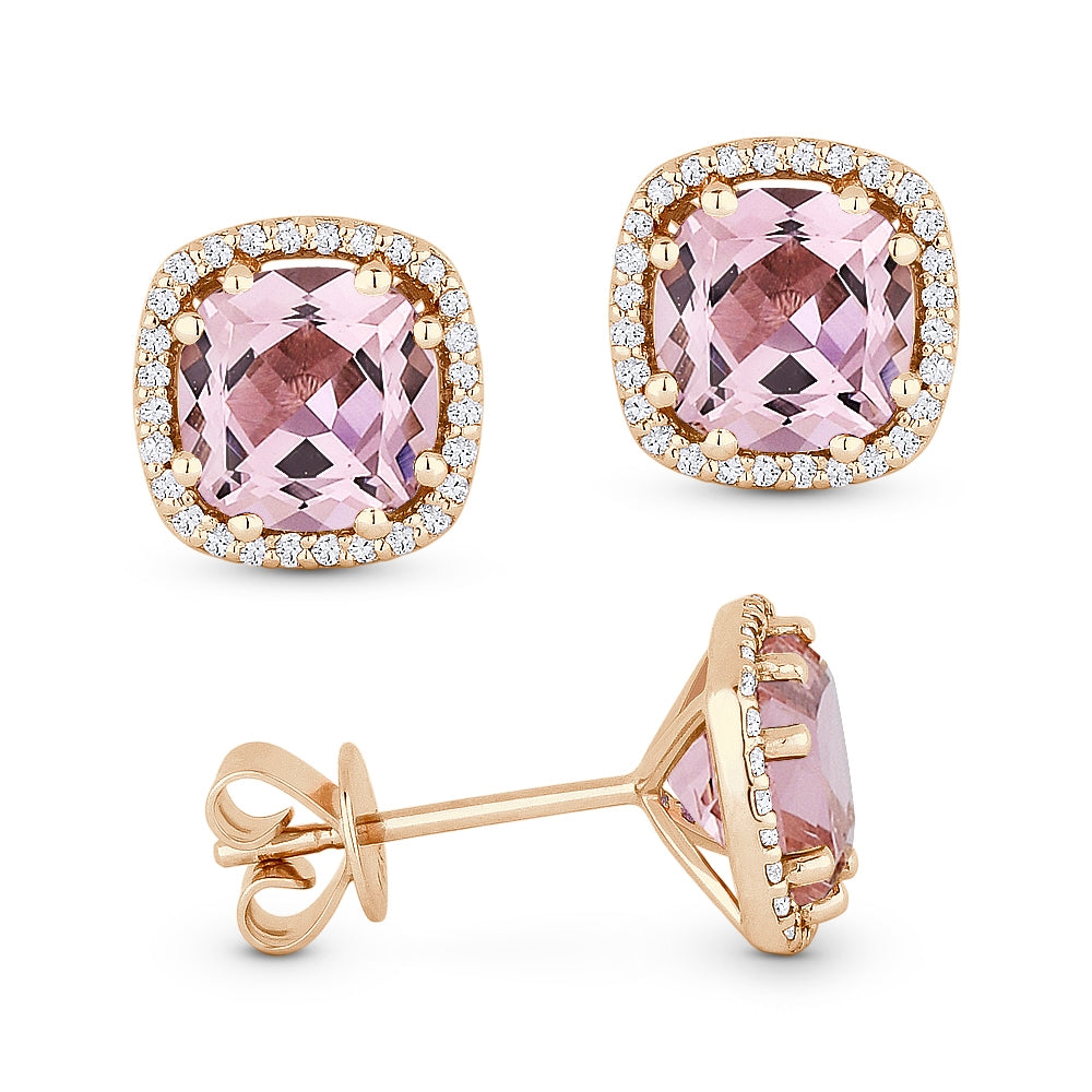 Madison L 14K Rose Gold Created Morganite Cushion Stud Earrings - style E1022CMGP