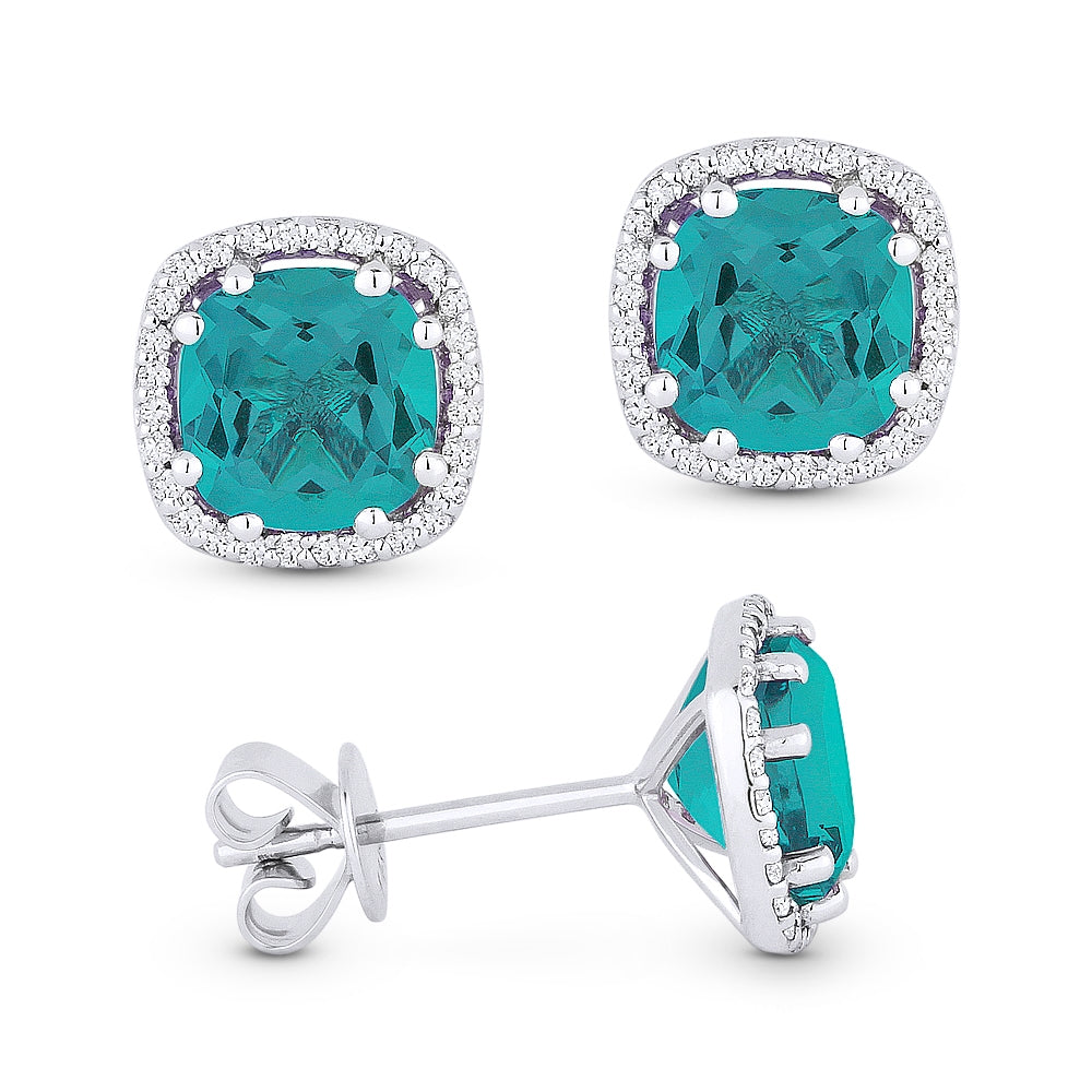 Madison L 14K White Gold Created Tourmaline Paraiba Cushion Stud Earrings - style E1022CPARW