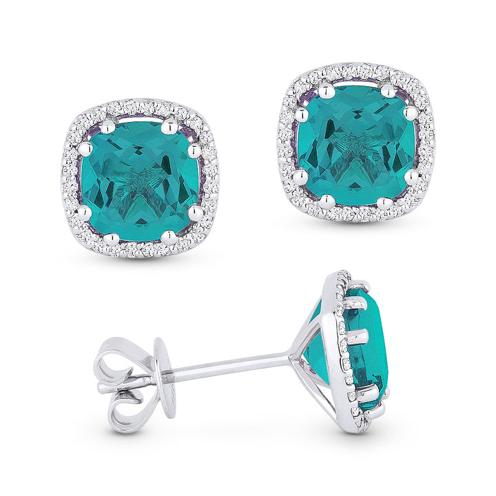 Madison L 14K White Gold Created Tourmaline Paraiba Cushion Stud Earrings - style E1022CPARW