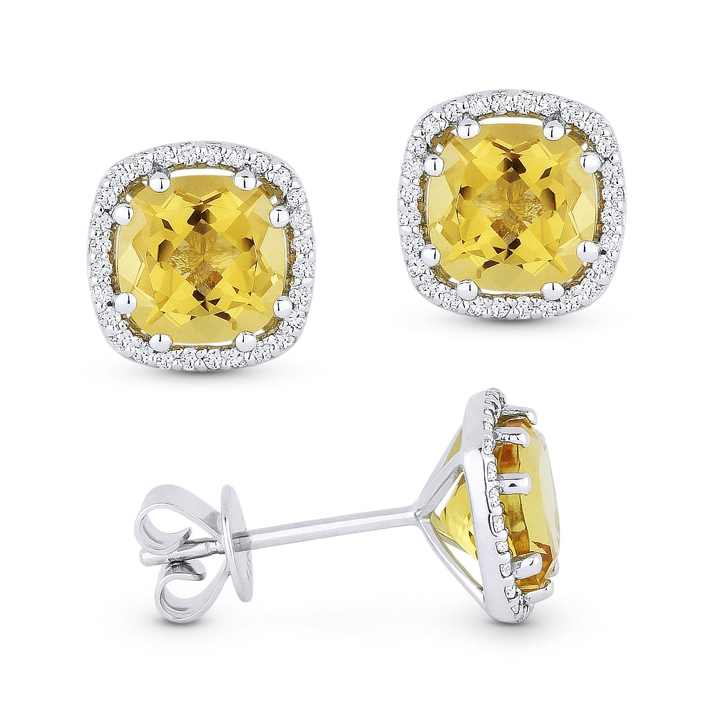 Madison L 14K White Gold Citrine Cushion Stud Earrings - style E1022CTW