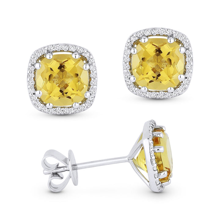 Madison L 14K White Gold Citrine Cushion Stud Earrings - style E1022CTW