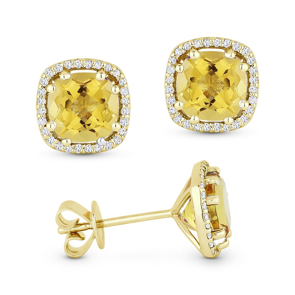 Madison L 14K Yellow Gold Citrine Cushion Stud Earrings - style E1022CTY