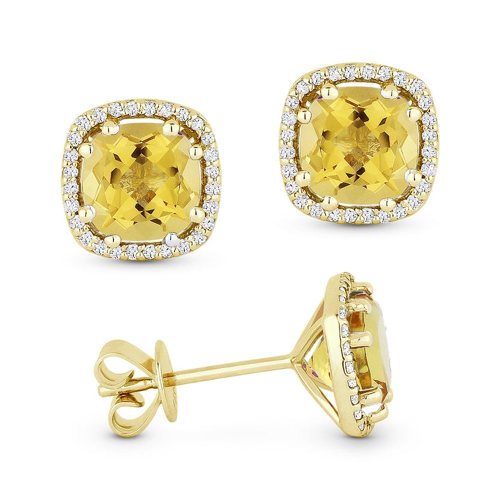 Madison L 14K Yellow Gold Citrine Cushion Stud Earrings - style E1022CTY