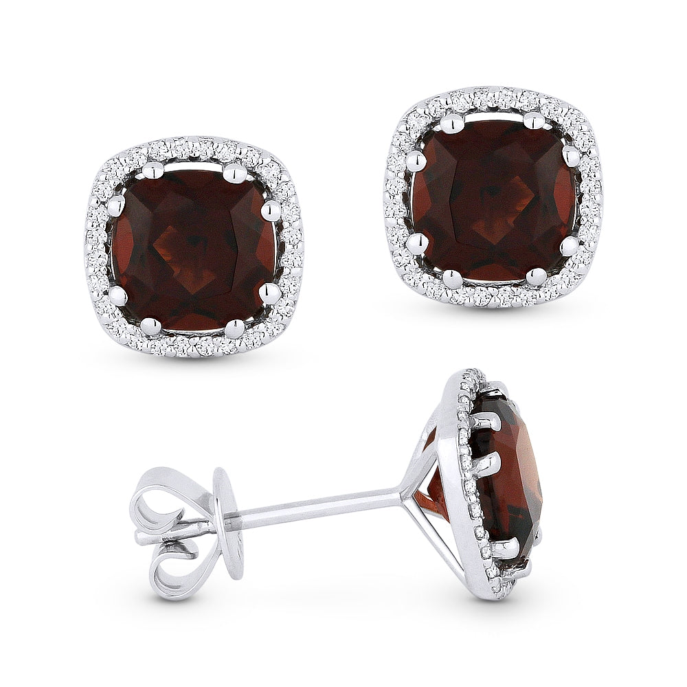 Madison L 14K White Gold Garnet Cushion Stud Earrings - style E1022GAW