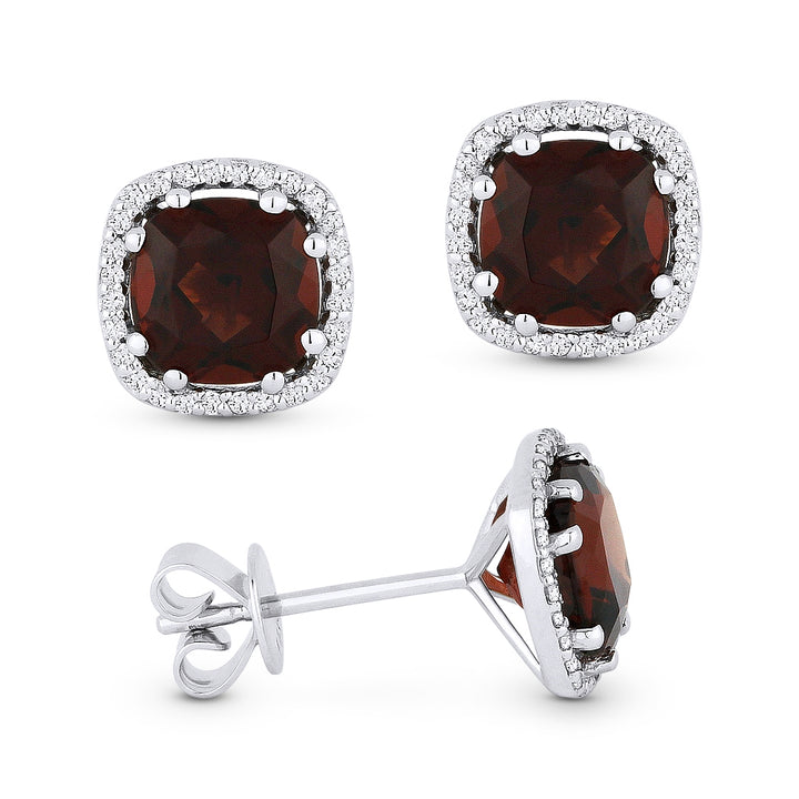 Madison L 14K White Gold Garnet Cushion Stud Earrings - style E1022GAW