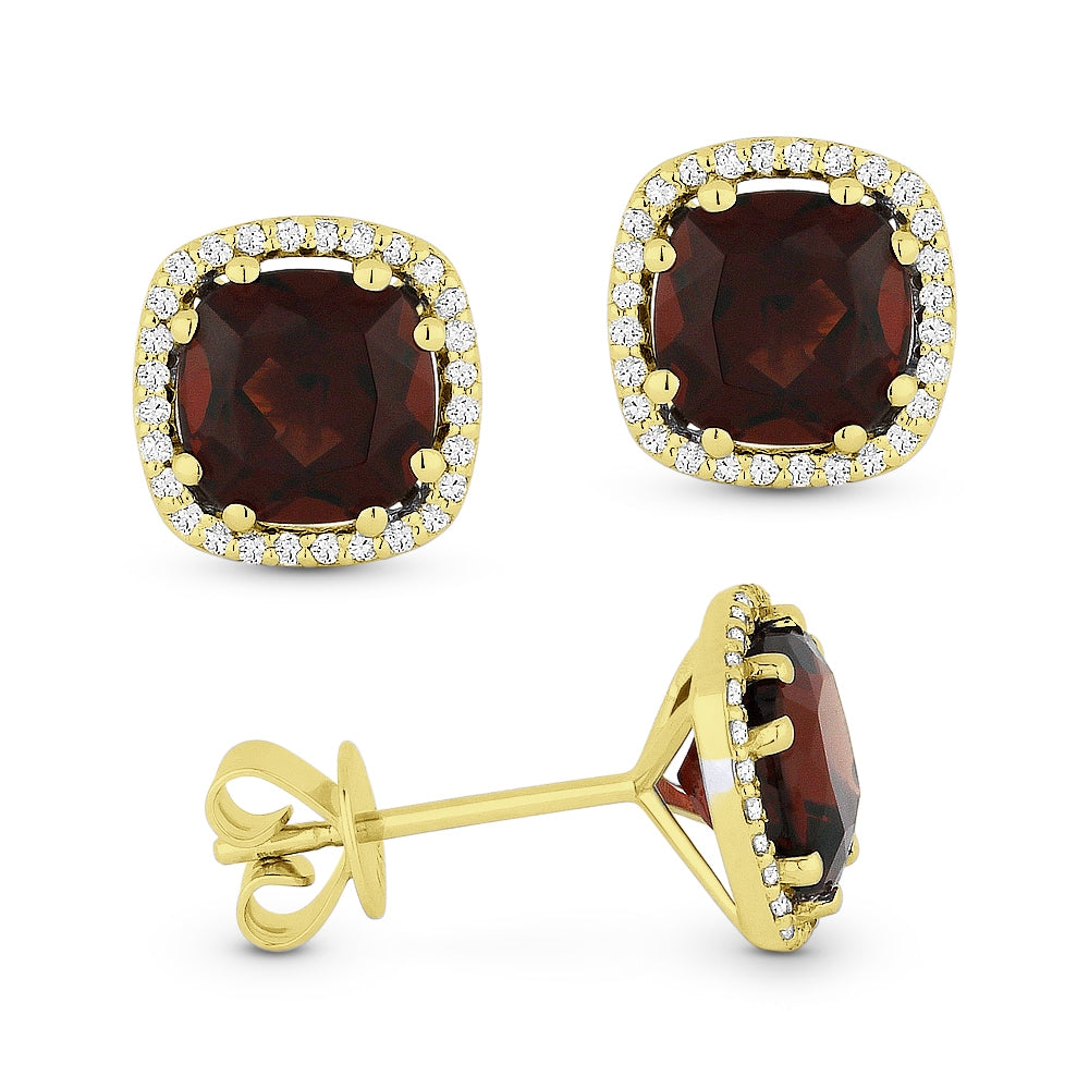 Madison L 14K Yellow Gold Garnet Cushion Stud Earrings - style E1022GAY