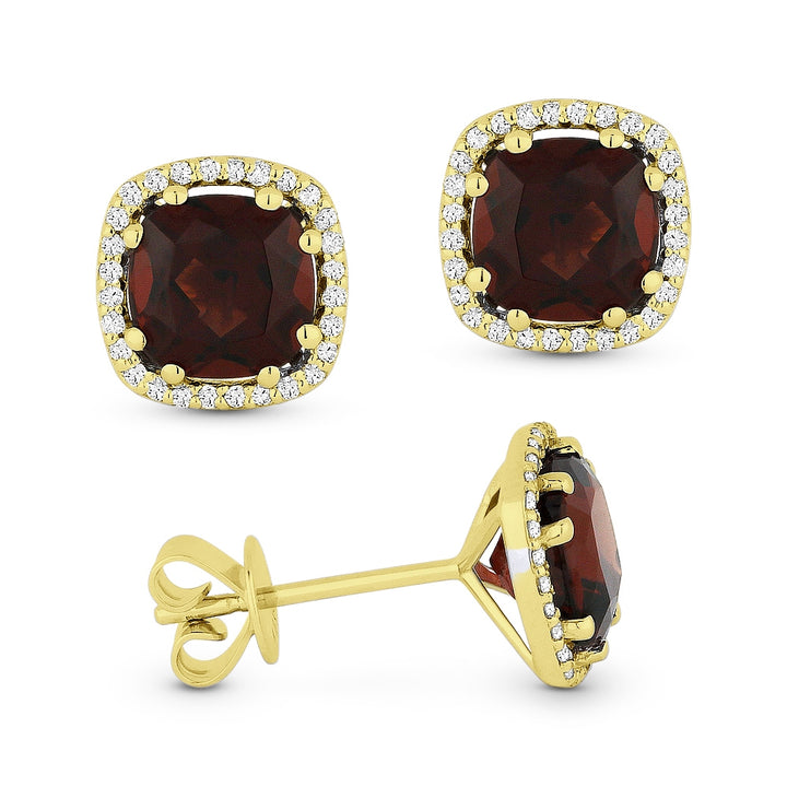 Madison L 14K Yellow Gold Garnet Cushion Stud Earrings - style E1022GAY