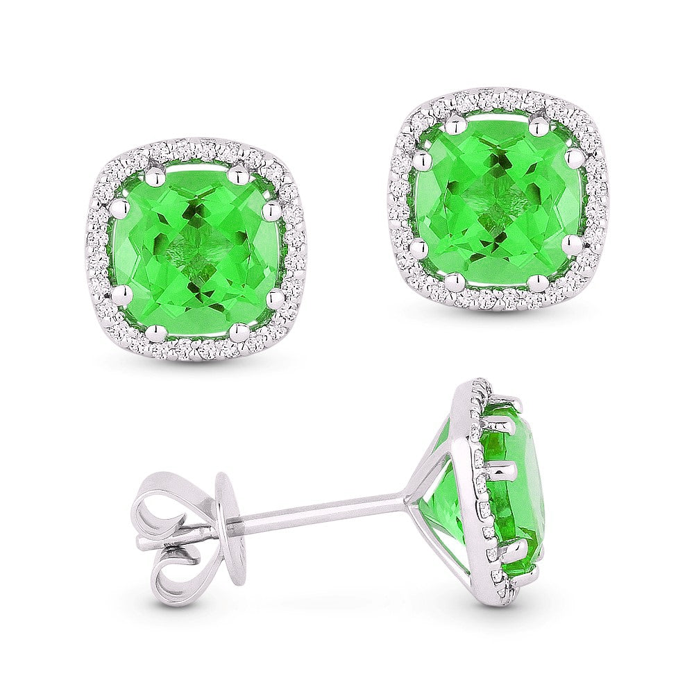 Madison L 14K White Gold Created Emerald Cushion Stud Earrings - style E1022GCW
