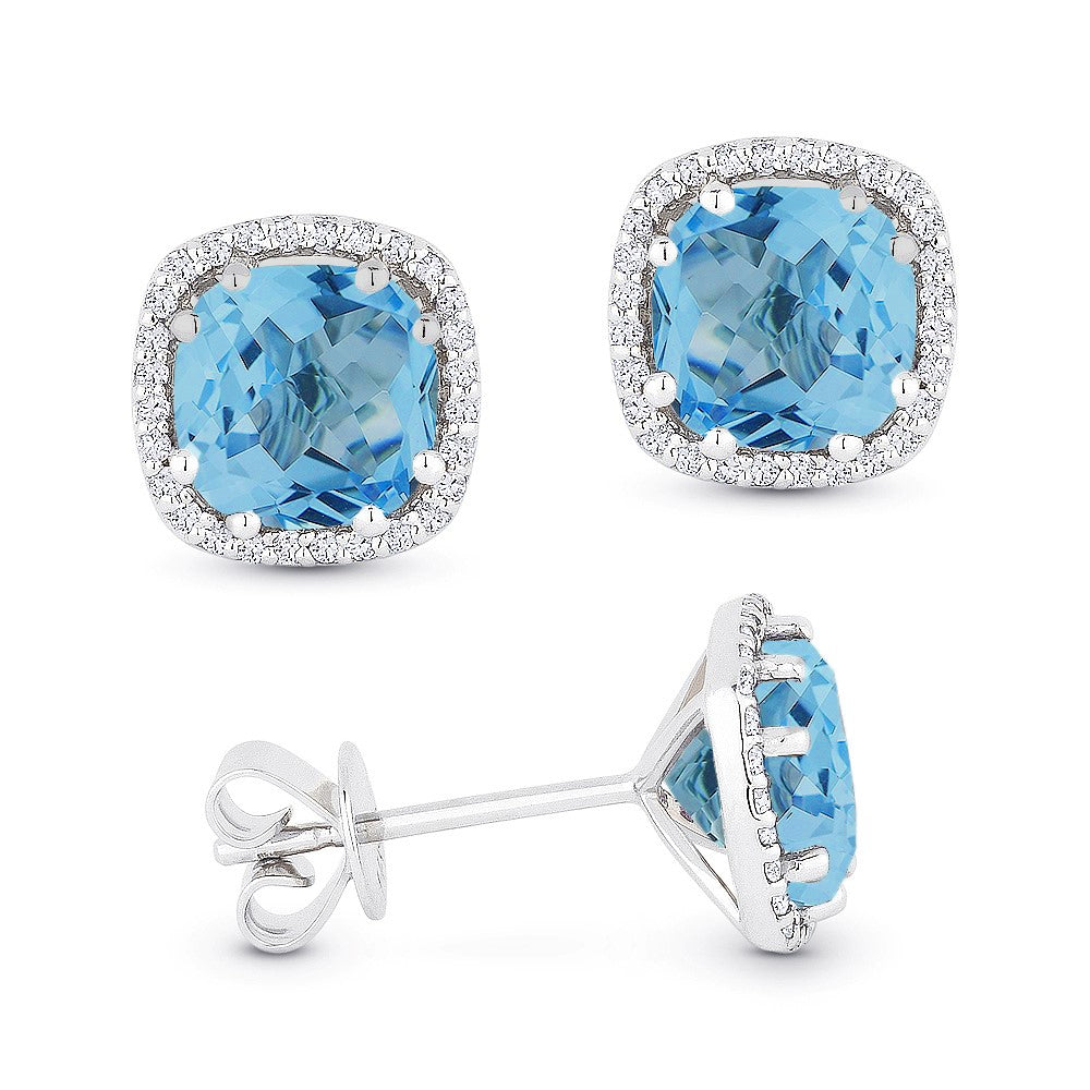 Madison L 14K White Gold London Blue Topaz Cushion Stud Earrings - style E1022LBTW