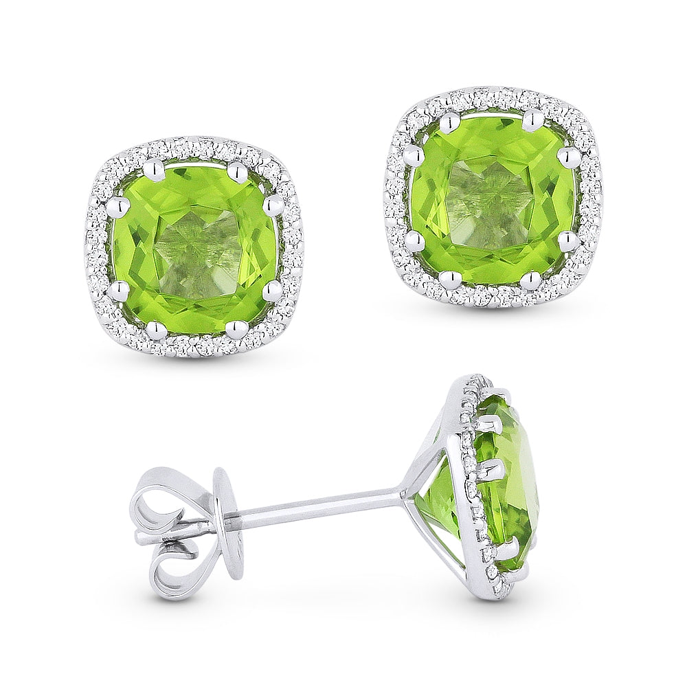 Madison L 14K White Gold Peridot Cushion Stud Earrings - style E1022PRW