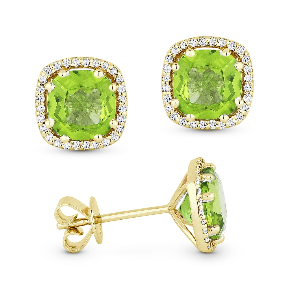 Madison L 14K Yellow Gold Peridot Cushion Stud Earrings - style E1022PRY
