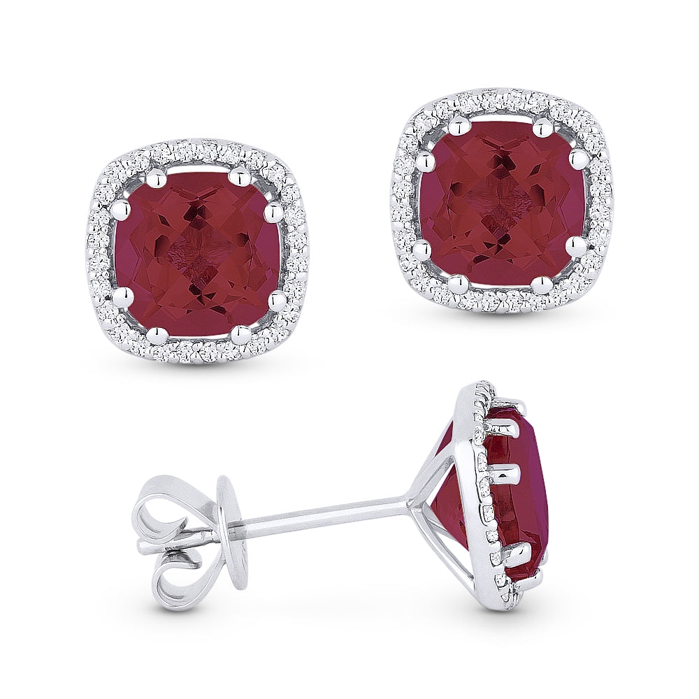 Madison L 14K White Gold Created Ruby Cushion Stud Earrings - style E1022RCW
