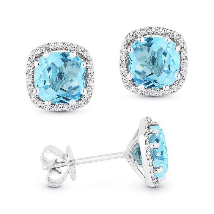 Madison L 14K White Gold Swiss Blue Topaz Cushion Stud Earrings - style E1022SWBTW