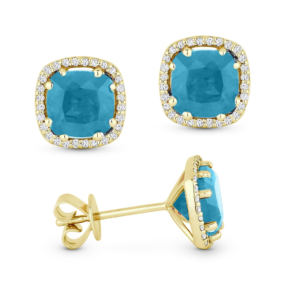 Madison L 14K Yellow Gold Turquoise Cushion Stud Earrings - style E1022TQY