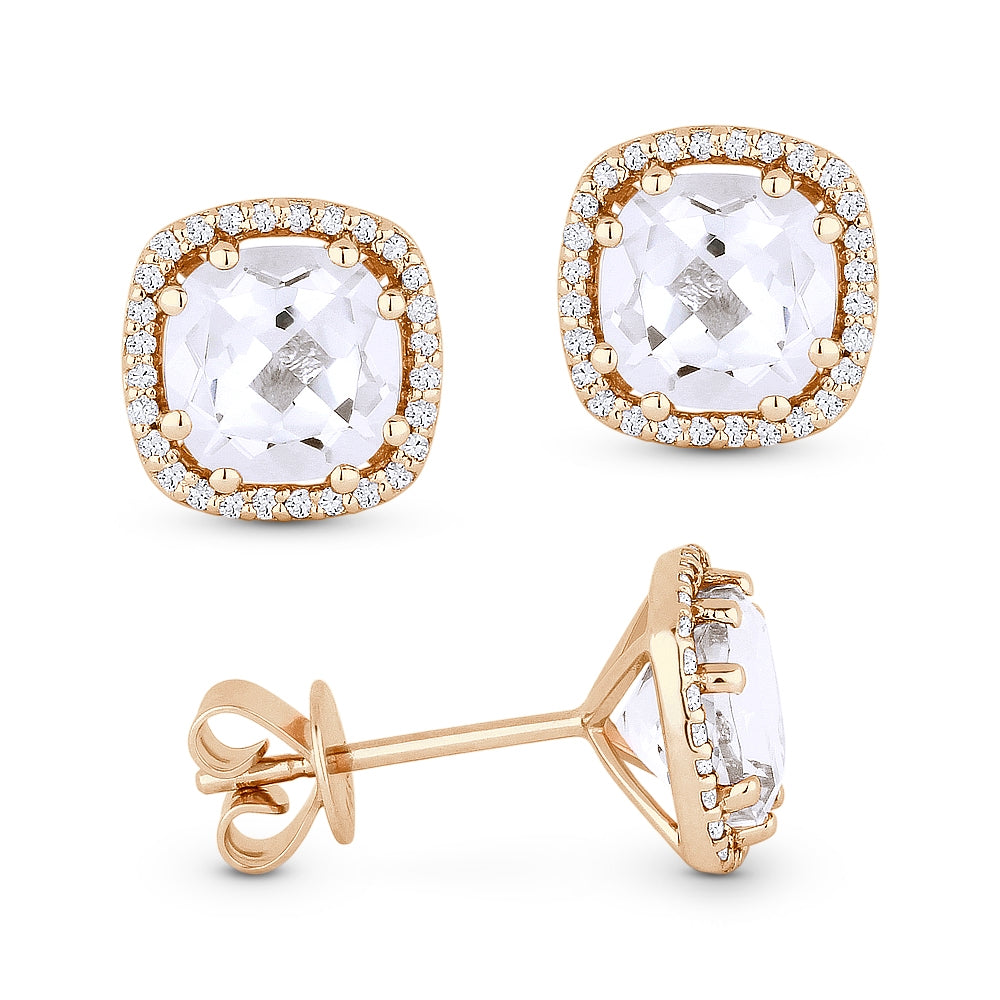 Madison L 14K Rose Gold White Topaz Cushion Stud Earrings - style E1022WTP