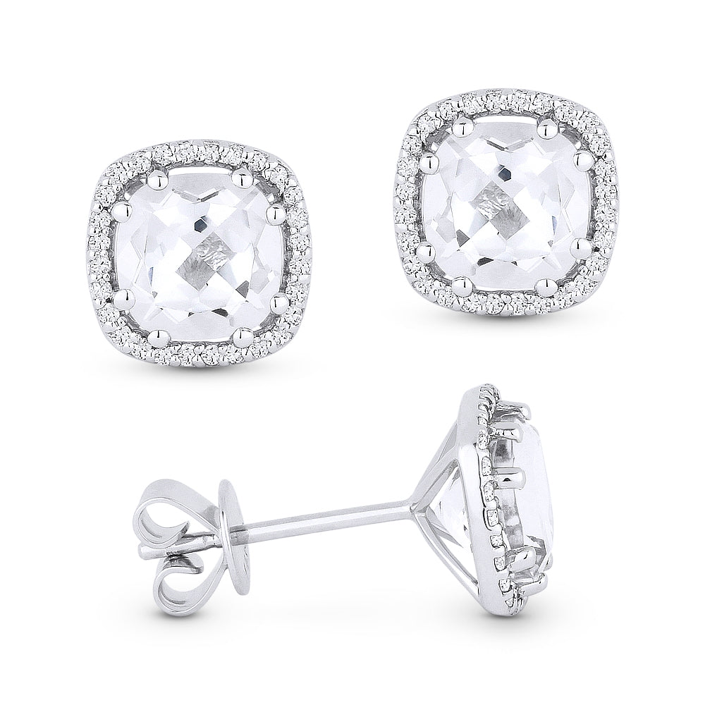 Madison L 14K White Gold White Topaz Cushion Stud Earrings - style E1022WTW