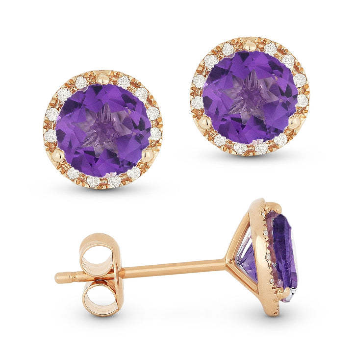 Madison L 14K Rose Gold Amethyst Round Stud Earrings - style E1023AMP