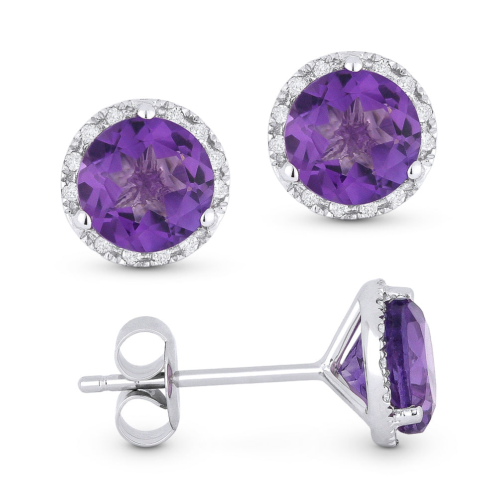 Madison L 14K White Gold Amethyst Round Stud Earrings - style E1023AMW