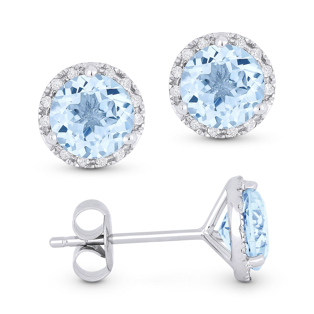 Madison L 14K White Gold Aquamarine Round Stud Earrings - style E1023AQW