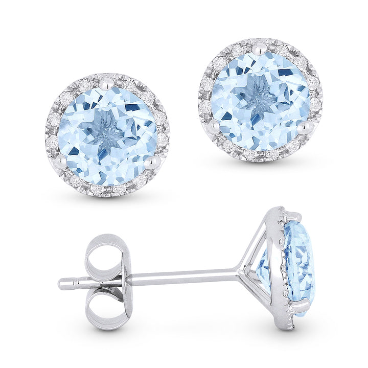 Madison L 14K White Gold Aquamarine Round Stud Earrings - style E1023AQW