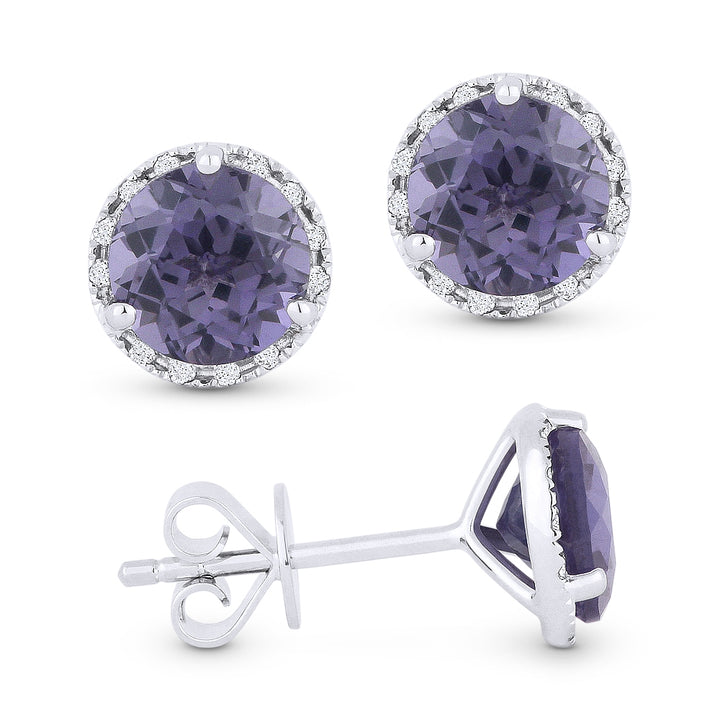 Madison L 14K White Gold Created Alexandrite Round Stud Earrings - style E1023AXW