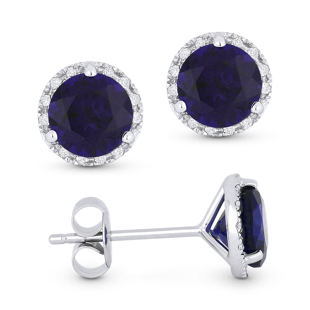 Madison L 14K White Gold Created Sapphire Round Stud Earrings - style E1023BCW