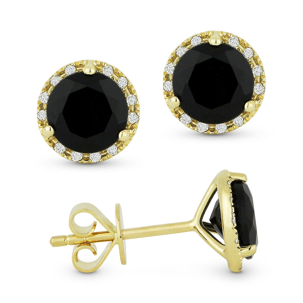 Madison L 14K Yellow Gold Black Onyx Round Stud Earrings - style E1023BOY