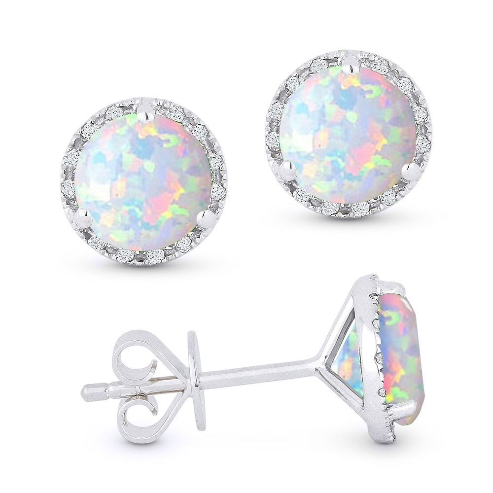 Madison L 14K White Gold Created Ethiopian Opal Round Stud Earrings - style E1023COPW