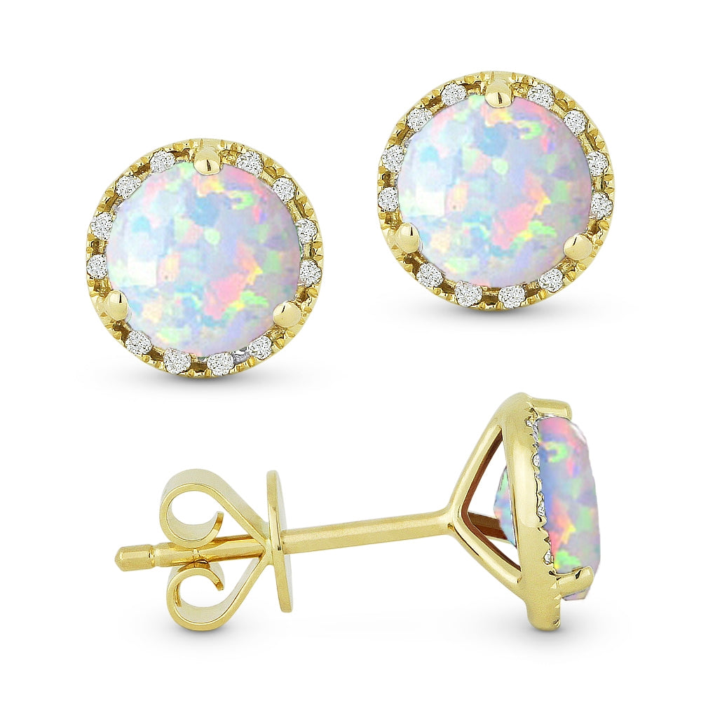 Madison L 14K Yellow Gold Created Ethiopian Opal Round Stud Earrings - style E1023COPY