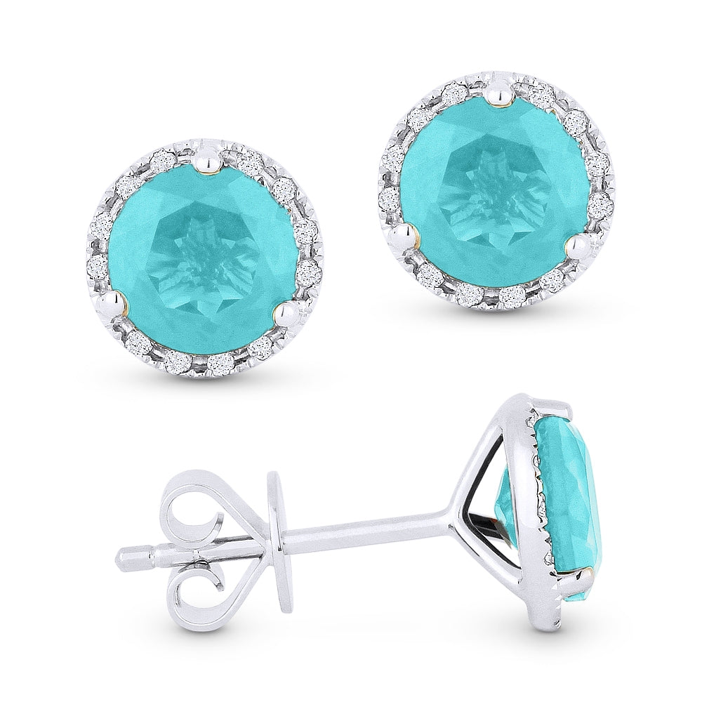 Madison L 14K White Gold Created Tourmaline Paraiba Round Stud Earrings - style E1023CPARW