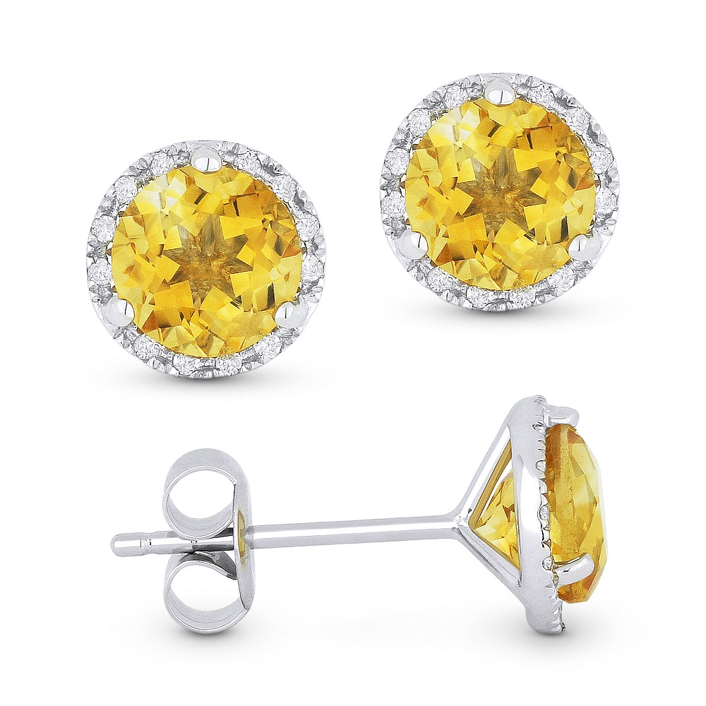 Madison L 14K White Gold Citrine Round Stud Earrings - style E1023CTW