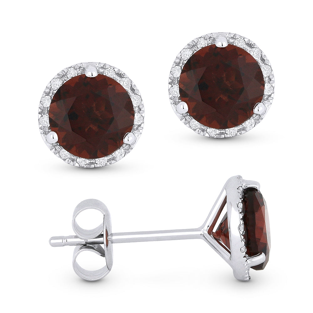 Madison L 14K White Gold Garnet Round Stud Earrings - style E1023GAW
