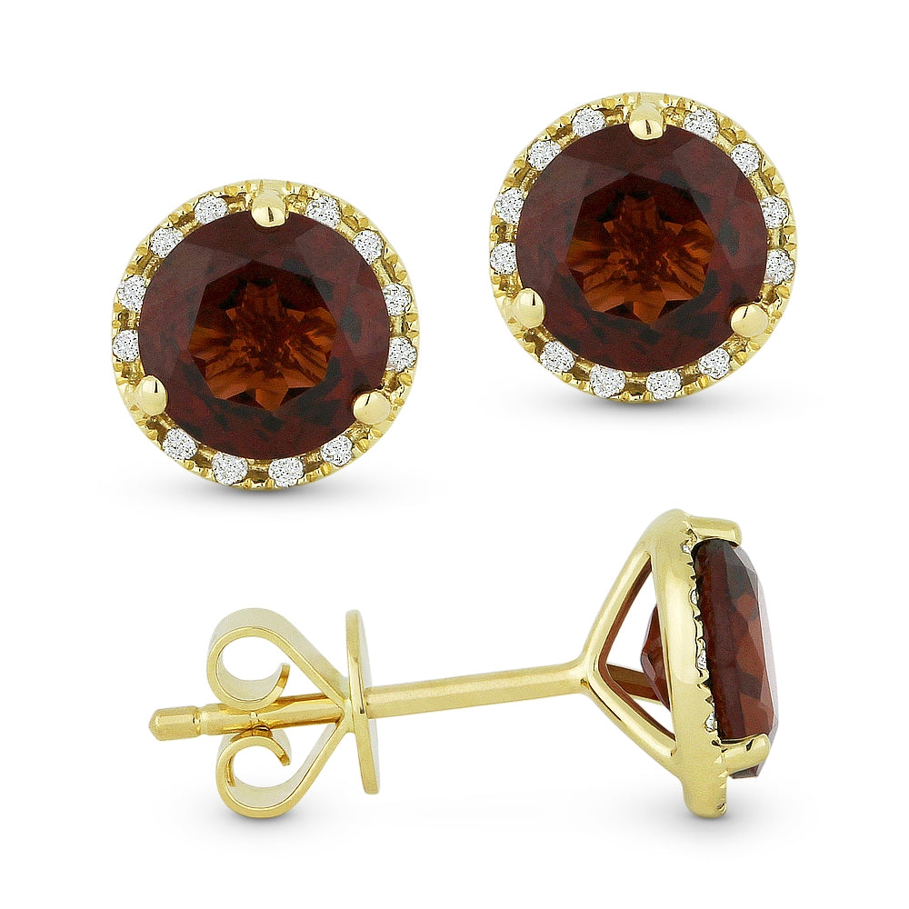 Madison L 14K Yellow Gold Garnet Round Stud Earrings - style E1023GAY