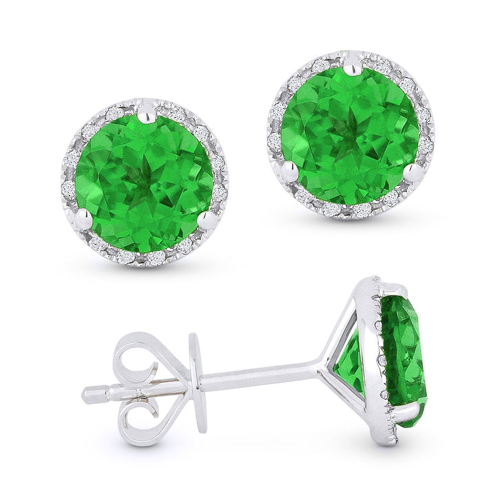Madison L 14K White Gold Created Emerald Round Stud Earrings - style E1023GCW