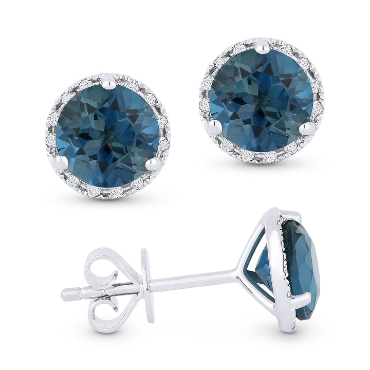 Madison L 14K White Gold London Blue Topaz Round Stud Earrings - style E1023LBTW